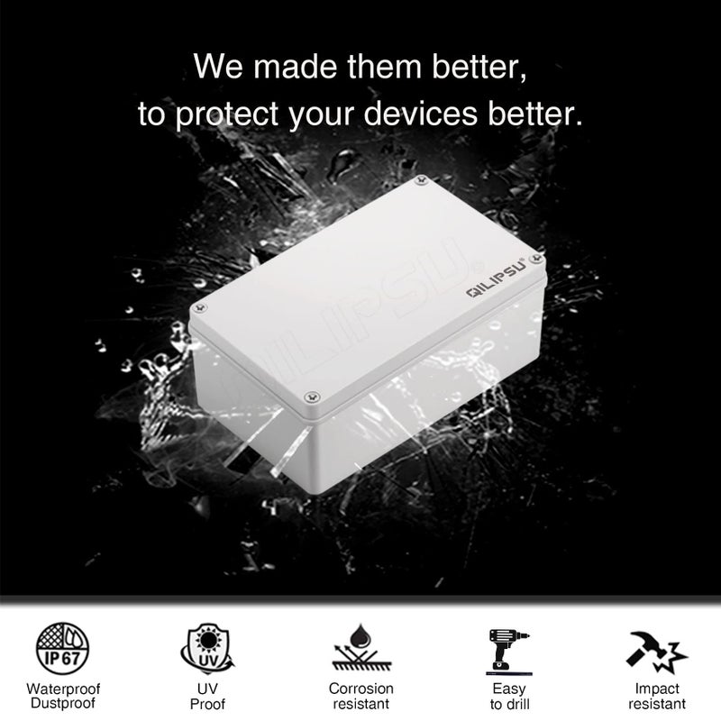 QILIPSU Junction Box with Mounting Plate 250x150x100mm, ABS Plastic DIY Electrical Project Case IP67 Waterproof Dustproof Enclosure Grey (9.8"x5.9"x3.9") - Image 3